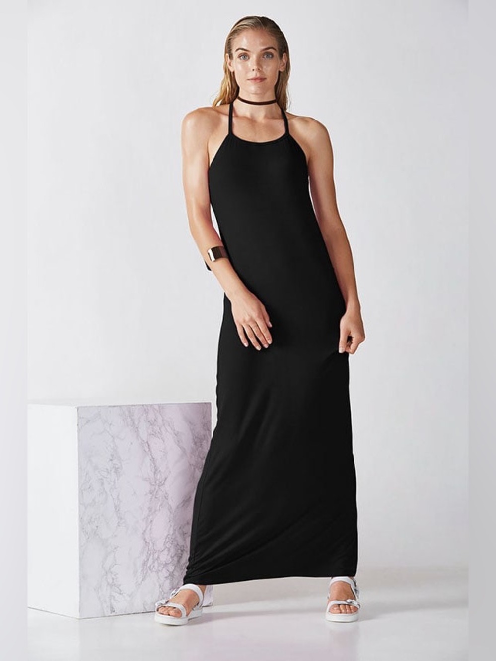 FABLETICS Women’s Black Athletic Halter Maxi Dress Athleisure Dress LIKE NEW L